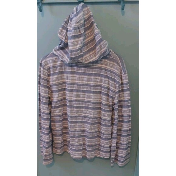 Roxy Paradise Calling Woven Poncho Hoodie - Blue Stripes - Women's Size M - Picture 5 of 9